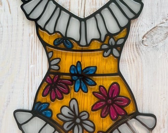 Handcrafted Epoxy Resin Stained Glass Bikini Swimsuit Window Hanging