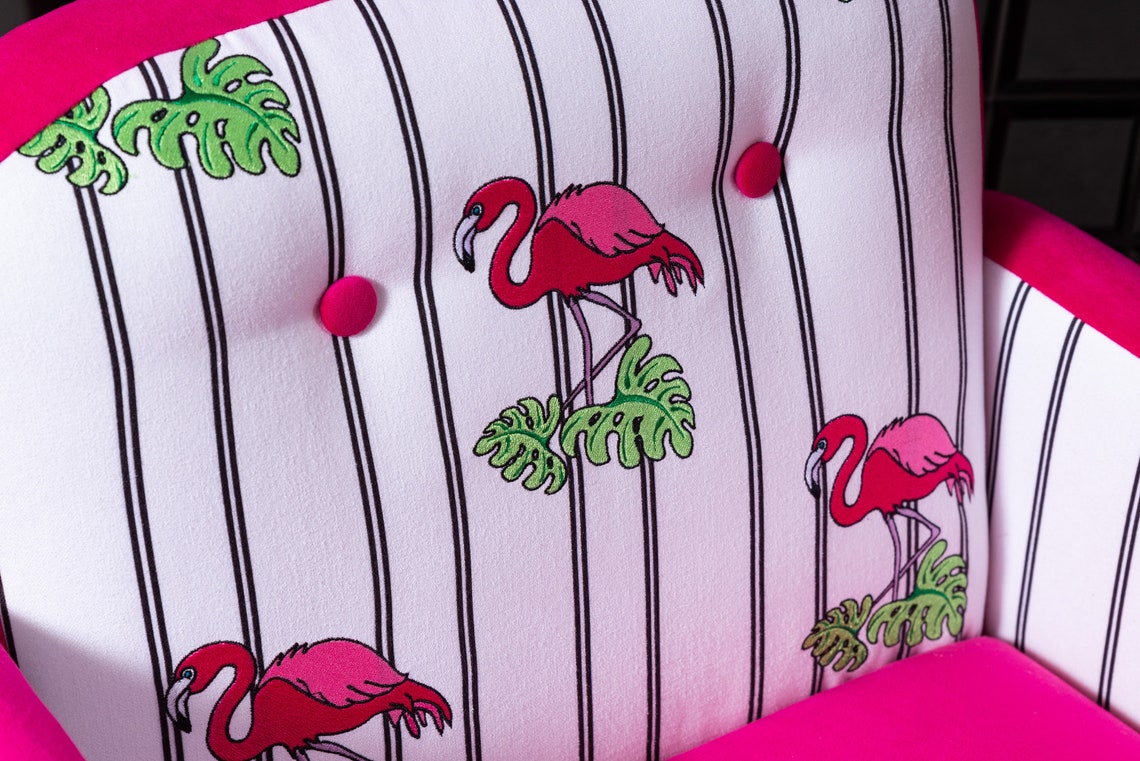 Embroidered retro chair accent chair pink flamingo chair - Etsy BelgiÃ«
