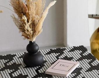 Handmade Houndstooth Mosaic Tile Tabletop – Black & White Geometric Tile Table Top – DIY Coffee Table Surface (No Legs Included)