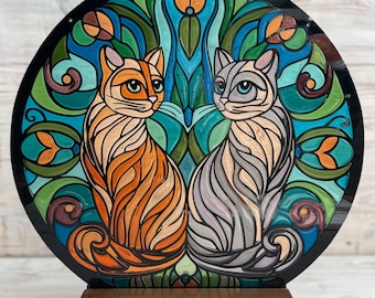 Stained Glass Epoxy Art Two Cats
