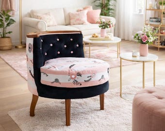 Embroidered armchair, eclectic accent chair, pink chair