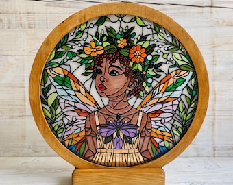 Enchanting Fairy Stained Glass Epoxy Resin Art - Handcrafted Magical Decor