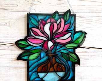 Magnolia Flower Resin Sun Catcher Versatile Wall, Window, or Ceiling Décor Stained Glass