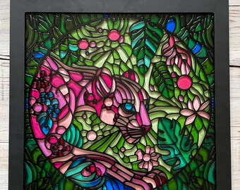 Epoxy resin wall art, resin painting pink panther in the jungle