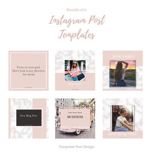 6 Instagram Post Templates Beige Color White Gold Marble Facebook Templates Social Media Bundle Fashion Lifestyle Blog kit set Insta story