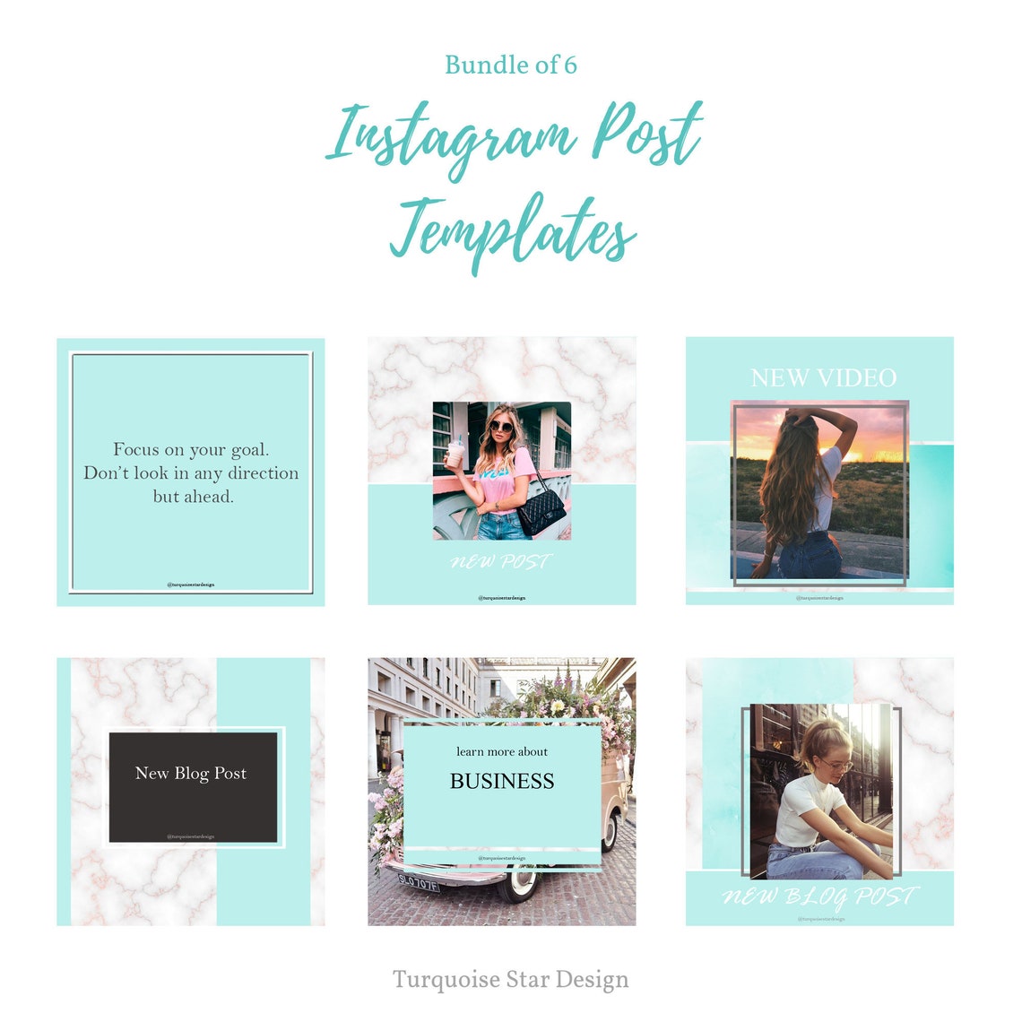 6 Instagram Post Templates Turquoise Color Green Blue Facebook - Etsy