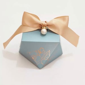 Sky Blue Double Face Diamond Mariage, Fête, Cadeau, Baby Shower, Bonbons Favor (Favor) Boîtes | Ruban d’or