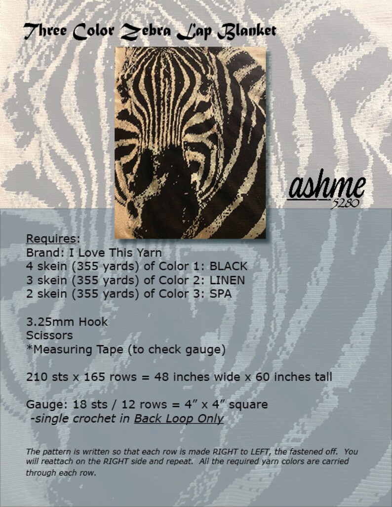 Three Color Zebra Graphgan Lap Blanket - PDF Download Pattern Only - Etsy
