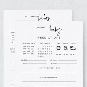 Tarjeta de predicciones de baby shower, predicciones y consejos imprimibles, calendario de predicciones, adivinar fecha de parto del bebé, adivinar llegada del bebé, deseos para el bebé