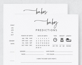 Baby Shower Predictions Card, Predictions & Advice Printable, Prediction Calendar, Guess Baby Due Date, Guess Baby Arrival, Wishes For Baby