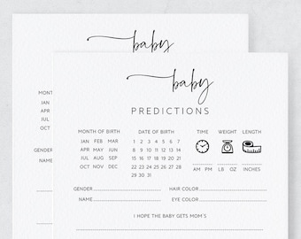 Baby Shower Predictions Card, Predictions & Advice Printable, Prediction Calendar, Guess Baby Due Date, Guess Baby Arrival, Wishes For Baby