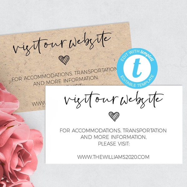 Edit Yourself! Visit Our Website Card, Wedding Website Card Template, Wedding Website Insert, Accommodation Card Wedding Printable, Editable