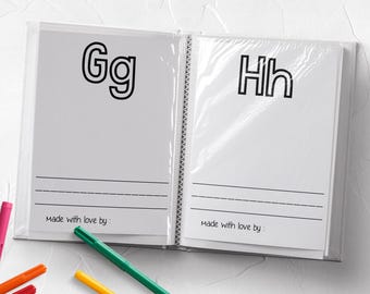 ABC Coloring Book Baby Shower Guestbook Alternative, Personalized Alphabet Keepsake, Printed 5x7 Cards, Baby's First Book