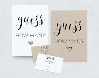Guess How Many Game: Baby Shower Sign & Cards (PDF)