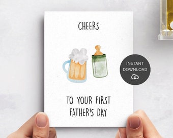 Cheers To Your First Father's Day Card, Happy 1st Father's Day Card, Dad's First Father's Day, Father's Day Card From Wife, New Dad Card PDF