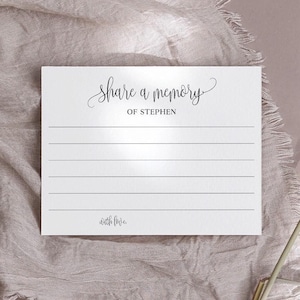 Personalizado Compartir una tarjeta de memoria imprimible, Editable Compartir una plantilla de tarjeta de memoria, Tarjetas de recuerdo para el funeral, Tarjetas de celebración de la vida