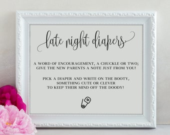 Instant Download Late Night Diapers Sign, Late Night Diapers Boys, Late Night Diapers Girls, Late Night Diaper Printable, Baby Shower Games