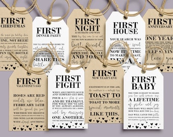 Milestone Wine Tags: Bridal Shower Gift, First Year (Printable Download)
