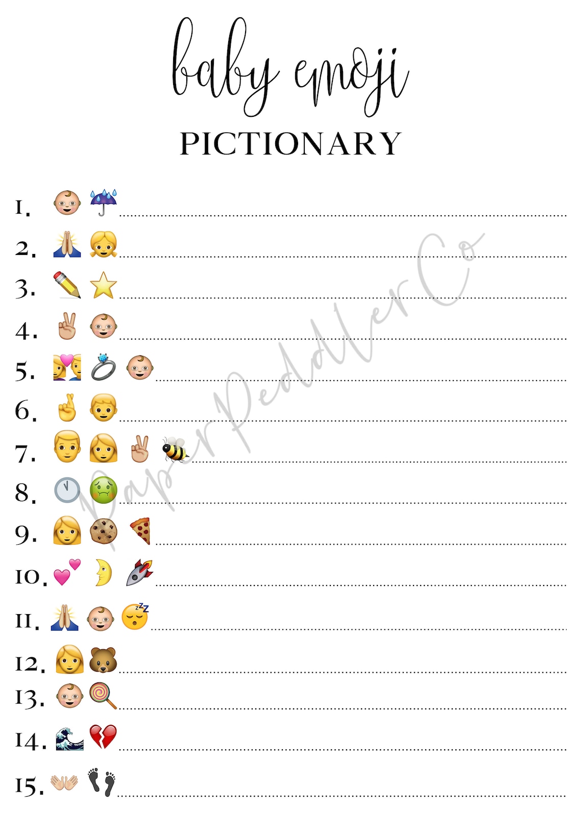 Instant Download Baby Emoji Pictionary Answers Baby Emoji - Etsy