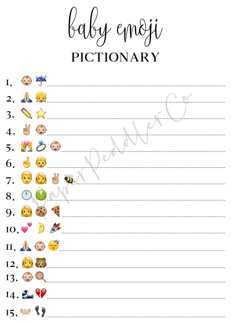 instant download baby emoji pictionary answers baby emoji etsy