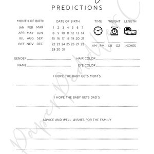 Baby Shower Predictions Card, Predictions & Advice Printable ...