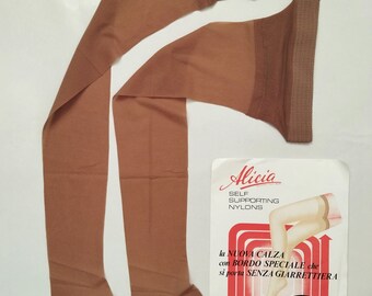 Vintage Cipry Alicia Autoportante Nylon Calze, Calze, Strümpfe Taglia 9 1/2 - 10