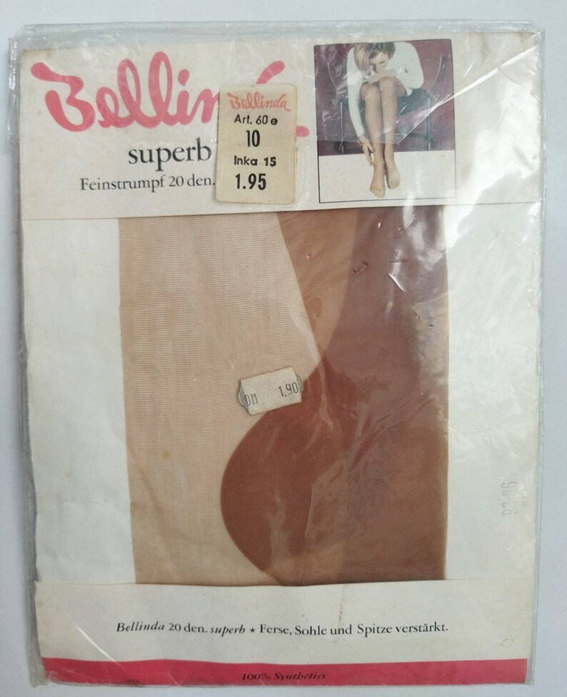 Vintage Bellinda Magníficas Medias de Nylon de 20 Den para Mujer,Calze,Strümpfe Tamaño 10 Inka imagen 5