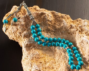 REAL Turquesa Firuze Fairuz Cuentas de Oración Islámica, 33 Cuentas, Tasbih, Misbaha, Tasbeeh, Musulmán, Rosario, Tasbih 33, Tasbih Personalizado 8 mm