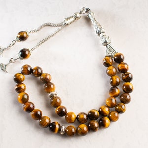 REAL Tiger Eye Islamic Prayer Beads, Natural Stone 33 Beads, Tasbih, Misbaha, Tasbeeh, Rosary, Sibha, Tasbih 33, Tasbih Personalized 8mm