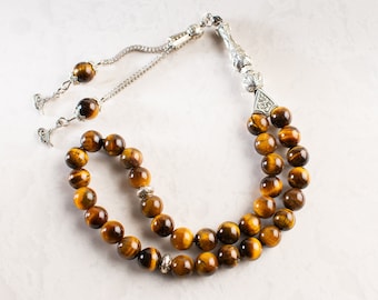 REAL Ojo de Tigre Cuentas de Oración Islámica, Piedra Natural 33 Cuentas, Tasbih, Misbaha, Tasbeeh, Rosario, Sibha, Tasbih 33, Tasbih Personalizado 8 mm