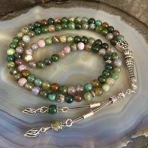 925 Silver REAL Agate, Aqeeq, Islamic Prayer Beads, Natural Stone 99 Beads, Misbaha, Tasbeeh, Rosary, Tasbih 99, Tasbih Personalized 6mm