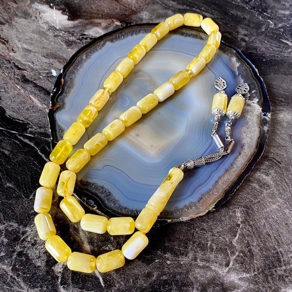 Yellow Tightening Amber Islamic Prayer Beads, 33 Beads Tasbih, Misbaha, Tasbeeh, Muslim Rosary, Tasbih Personalized 15x10mm Very BIG Size!