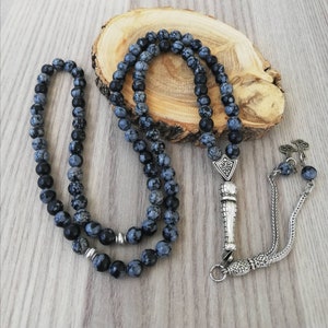 REAL Obsidian Islamic Prayer Beads, Natural Stone 99 Beads, Tasbih, Misbaha, Tasbeeh, Rosary, Misbah, Tasbih 99, Tasbih Personalized 6mm