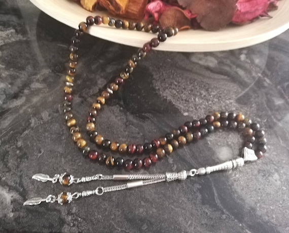 REAL Tiger Eye Islamic Prayer Beads, Natural Stone 99 Beads, Tasbih, Misbaha,  Tasbeeh, Rosary, Misbah, Tasbih 99, Tasbih Personalized 6mm -  Canada