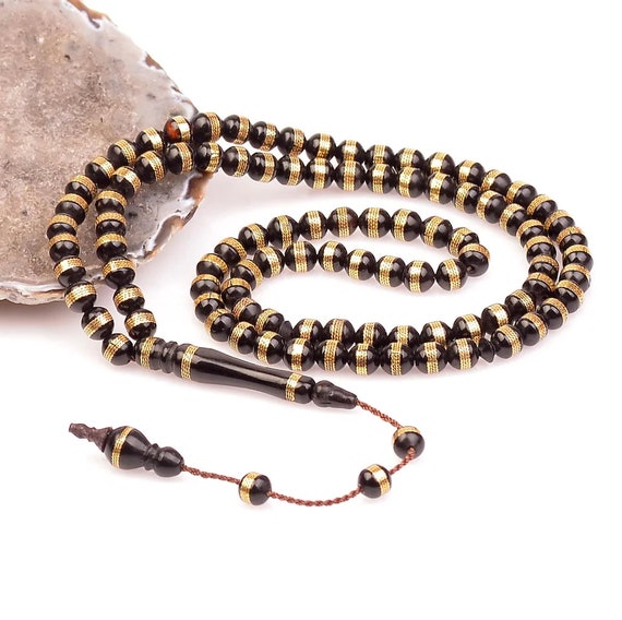 REAL Embroidered Kuka Tree Islamic Prayer Beads: 99 Bead Wooden Tasbih  Misbaha