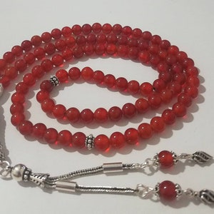 925 Silver REAL Agate Aqeeq Islamic Prayer Beads, Natural Stone, 99 Beads, Tasbih, Misbaha, Tasbeeh, Rosary, Misbah, Tesbih, 6mm, EXCLUSIVE!