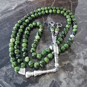 REAL Green Jade, Islamic Prayer Beads, Natural Stone, 99 Beads, Tasbih, Misbaha, Tasbeeh, Worry Beads, Tasbih 99, Tasbih Personalized 8mm