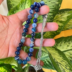 REAL Agate, Aqiq, Islamic Prayer 33 Beads, Tasbih, Tesbih, Misbaha, Tasbeeh, Sibha, Rosary, Tasbih 33, Tasbih Personalized 10mm, Big Size