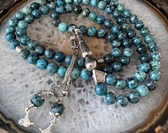 REAL Jade Islamic Prayer Beads, Natural Stone 99 Beads, Tasbih, Misbaha, Tasbeeh, Muslim, Rosary, Misbah, Tasbih 99, Tasbih Personalized 8mm