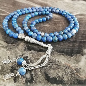 REAL Blue Jade, Islamic Prayer Beads, Natural Stone, 99 Beads, Tasbih, Misbaha, Tasbeeh, Muslim, Misbah, Tasbih 99, Tasbih Personalized 8mm