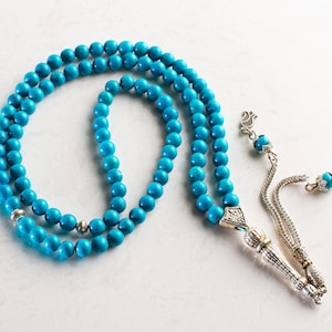 REAL Turquoise Firuze Islamic Prayer Beads, 99 Beads, Tasbih, Misbaha, Tasbeeh, Muslim gift, Sibha, Tasbih 99, Tasbih Personalized 6mm