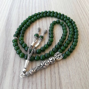 ECHTE 925 zilveren jade islamitische gebedskralen, natuursteen 99 kralen, Tasbih, Misbaha, Tasbeeh, rozenkrans, Tasbih 99, Tasbih gepersonaliseerd 6 mm