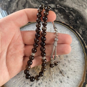 REAL Smoky Quartz Gemstone Islamic Prayer Beads, Natural Stone, 33 Beads, Misbaha, Tasbeeh, Worry Beads, Tasbih 33, Tasbih Personalized 8mm