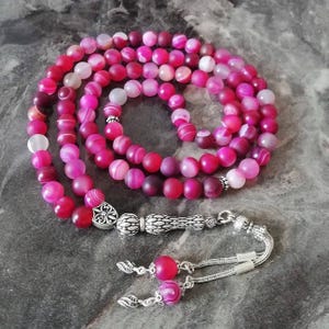 925 Silver REAL Agate Aqeeq Islamic Prayer Beads, Natural Stone, 99 Beads, Tasbih, Misbaha, Tasbeeh, Rosary, Tasbih Prayer Beads, EXCLUSIVE!