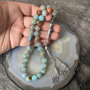 REAL Agate Aqeeq Islamic Prayer 33 Beads, Tasbih, Tesbih, Misbaha, Tasbeeh, Sibha, Rosary, Tasbih 33, Tasbih Personalized , Big Size 10mm