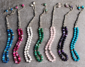 7-delige campagne, ECHTE edelsteen islamitische gebedskralen, natuursteen, 33 kralen, Tasbih, Misbaha, Tasbeeh, Tasbih 33, Tasbih gepersonaliseerd 8 mm