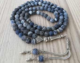 REAL Blue Agate Aqeeq, Islamic Prayer Beads, Natural Stone, 99 Beads, Misbaha, Tasbeeh, Sibha, Worry Beads, Tasbih 99, Tasbih Customized 8mm