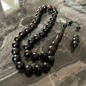 REAL Ebony Wood Tree Islamic Prayer 33 Beads, Tasbih, Misbaha, Tasbeeh, Muslim Tasbih, Rosary, Tasbih 33, Sibha, 10mm