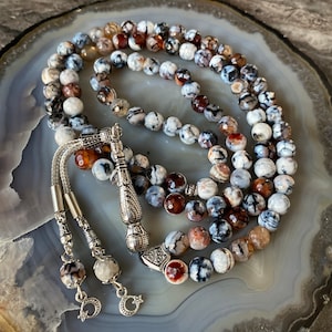ECHT Achat Aqeeq Islamische Gebetskette, Naturstein 99 Perlen, Tasbih, Misbaha, Tasbeeh, Muslim, Rosenkranz, Tasbih 99, Tasbih Personalisierte 8 mm