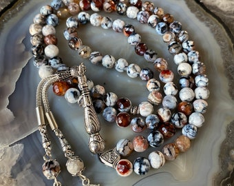 REAL Agate Aqeeq Islamic Prayer Beads, Natural Stone 99 Beads, Tasbih, Misbaha, Tasbeeh, Muslim, Rosary, Tasbih 99, Tasbih Personalized 8mm